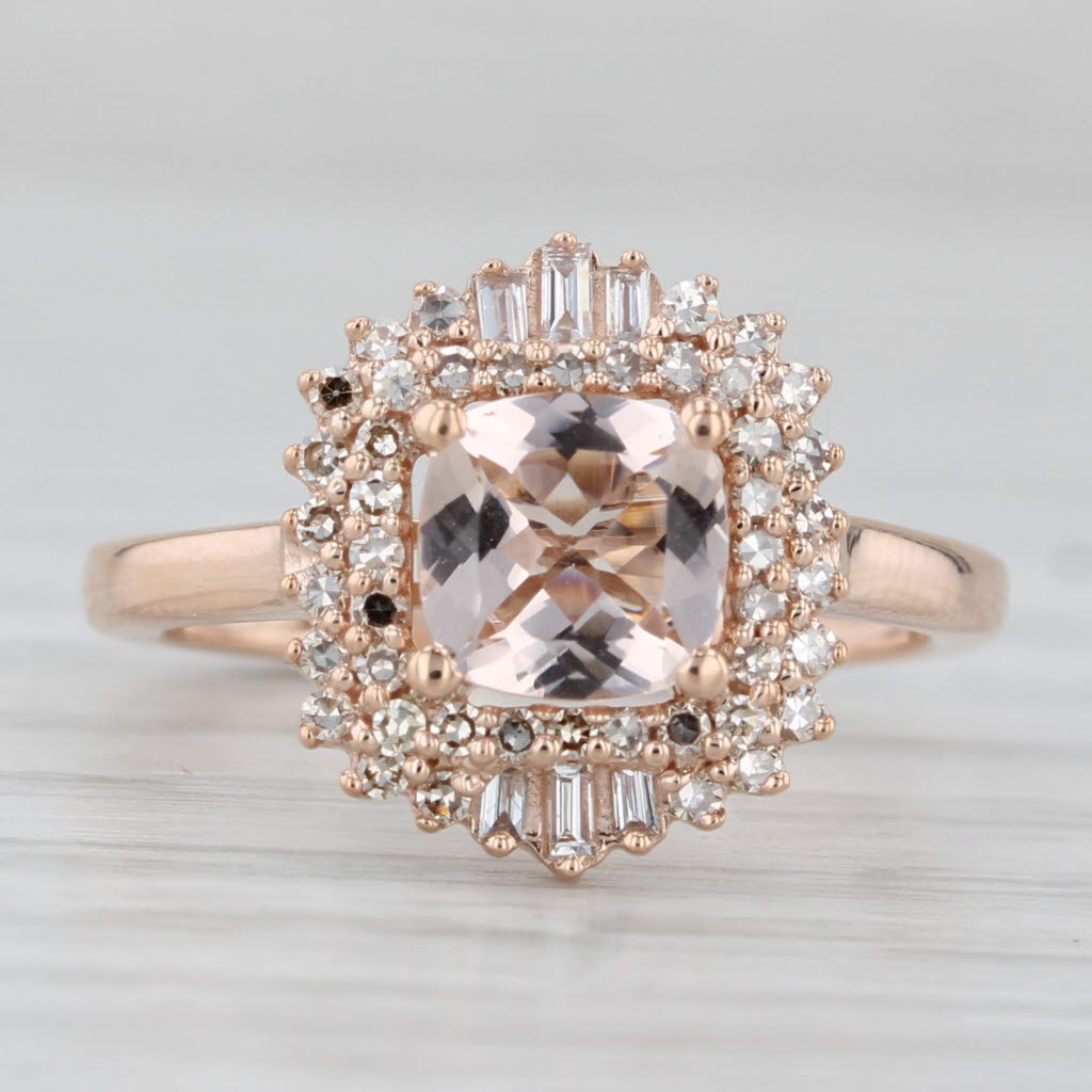 Light Gray 1ctw Morganite Diamond Halo Ring 10k Rose Gold Size 5 Engagement