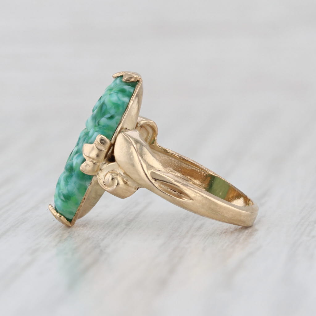 Vintage Pierced Marbled Green Glass Ring 10k Gold Filled