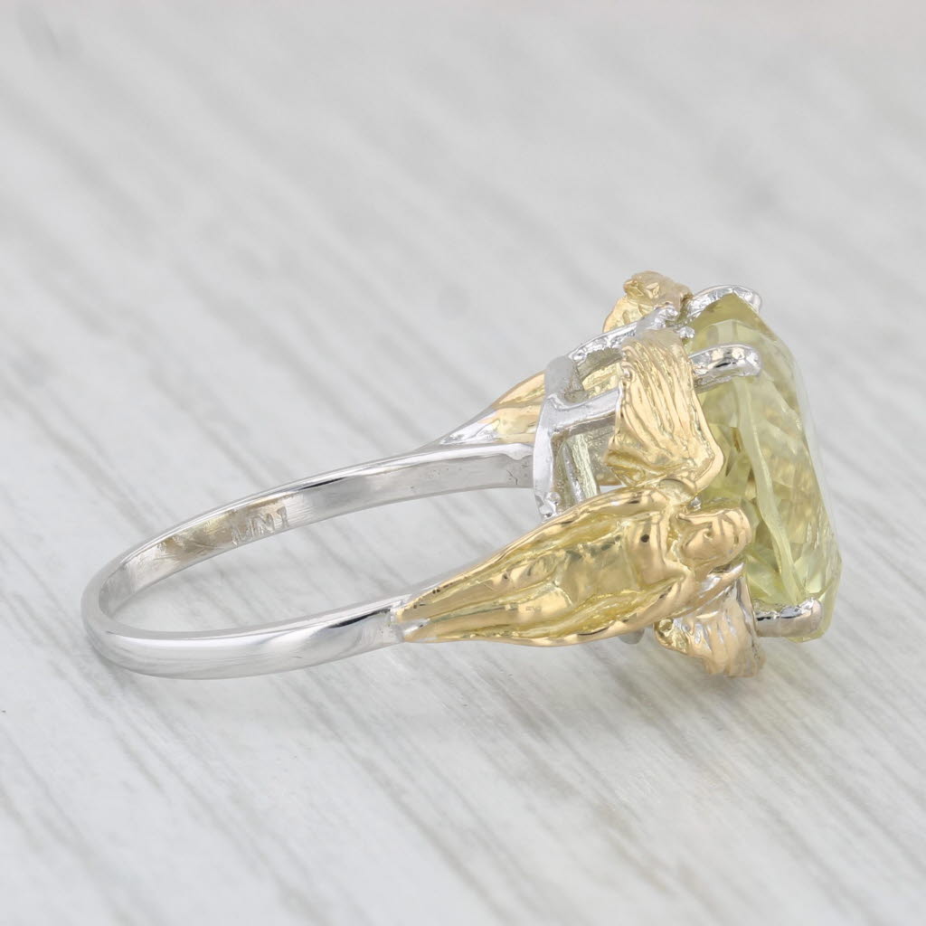 Light Gray 4.40ct Green Yellow Quartz Heart Ring 14k 18k Gold Size 6.75