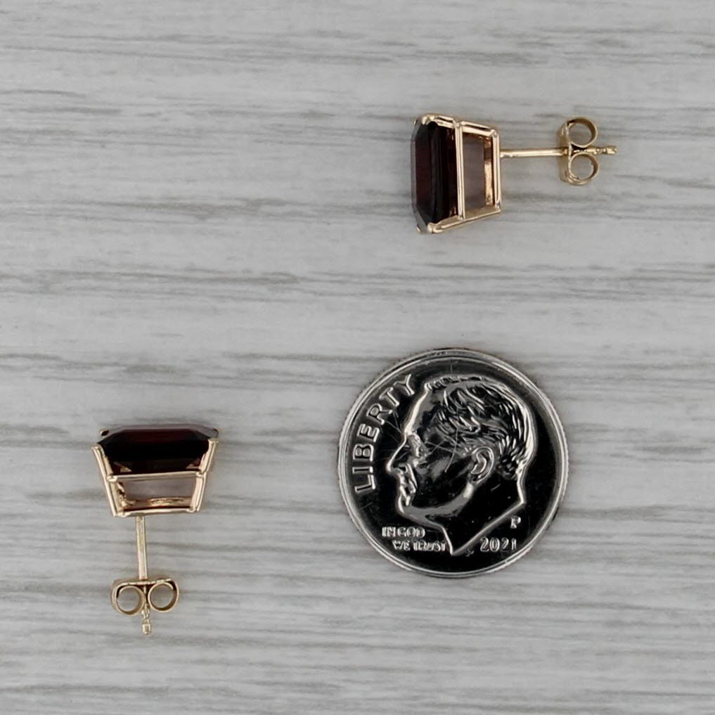 4.90ctw Emerald Cut Garnet Stud Earrings 14k Yellow Gold Solitaire Studs