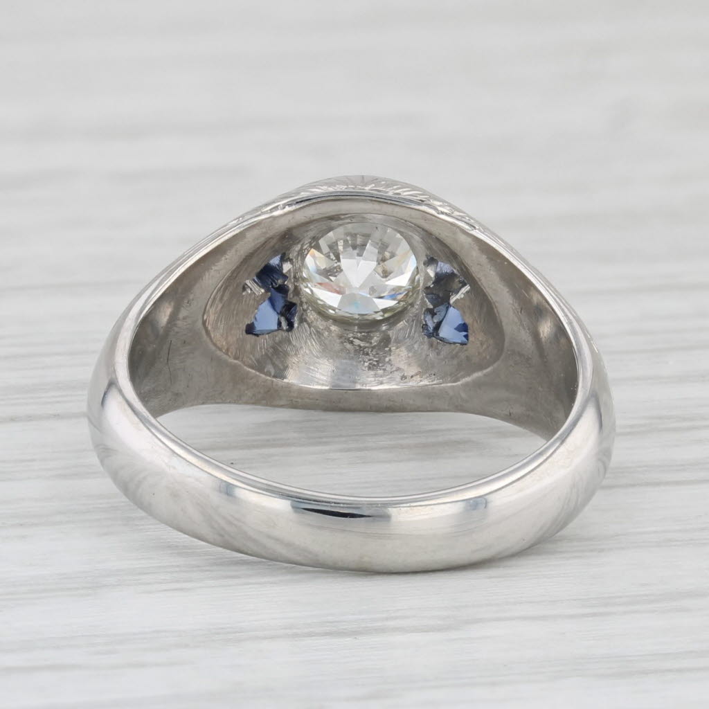 Light Gray Art Deco 1.29ctw Old European Diamond Lab Created Sapphire Ring 18k White Gold