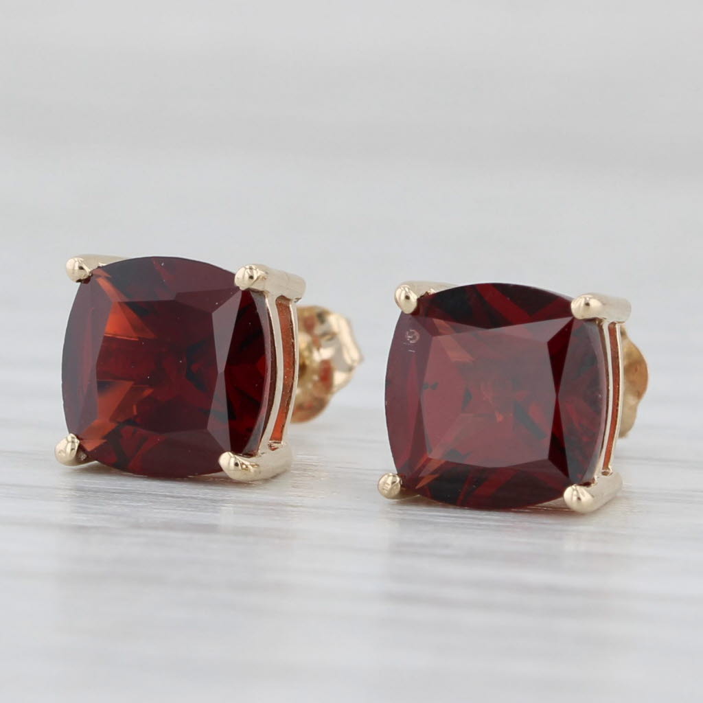 Light Gray 3.50ctw Garnet Stud Earrings 14k Yellow Gold Cushion Cut Solitaire Studs