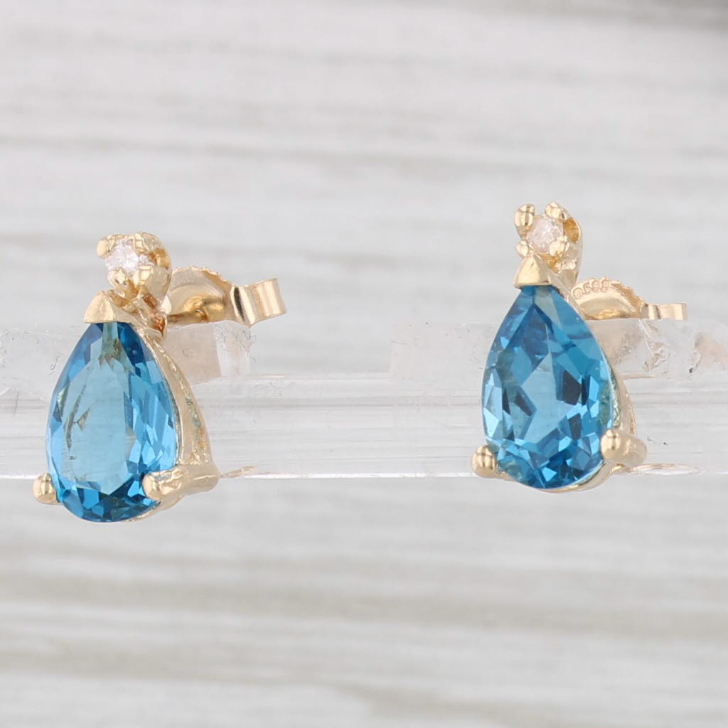 Light Gray 2.02ctw Blue Topaz Diamond Stud Earrings 14k Yellow Gold