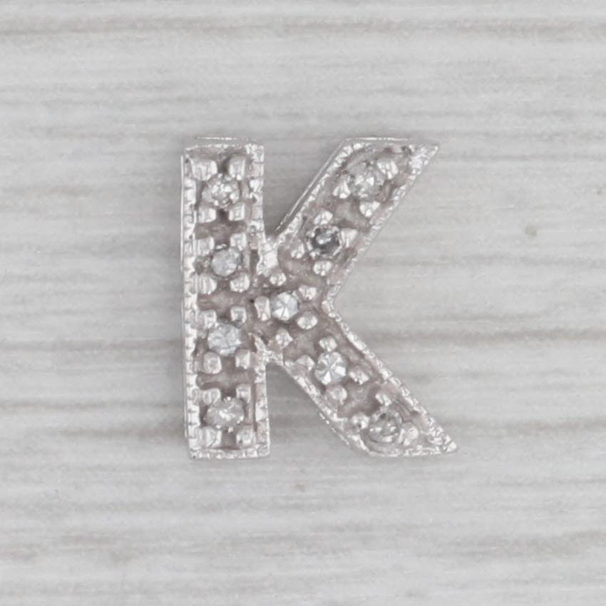 Gray Small Diamond Accented Initial Letter "K" Charm Pendant 14k White Gold