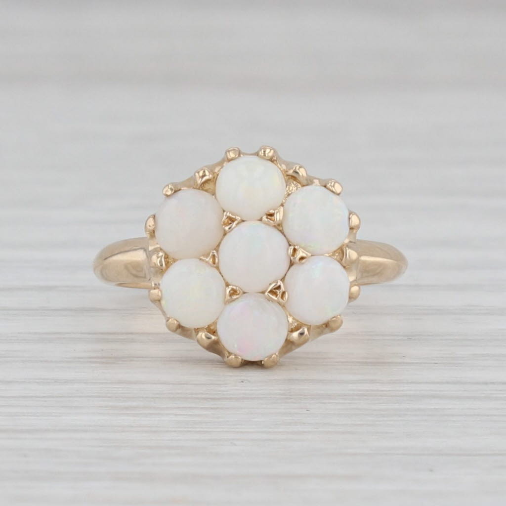 Light Gray Vintage Opal Cluster Ring 14k Yellow Gold Size 5.5