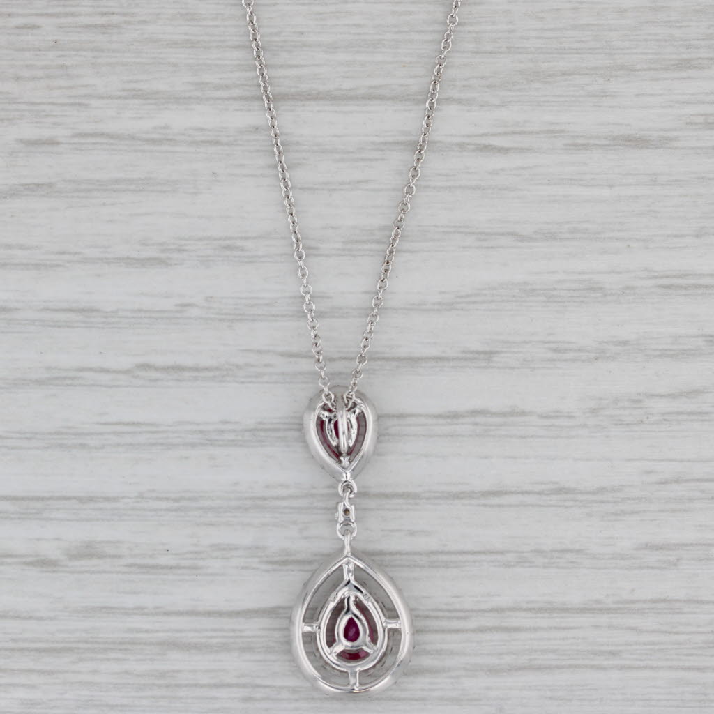 Gray Effy 1.106ctw Ruby Diamond Teardrop Pendant Necklace 14k White Gold 16"-18"