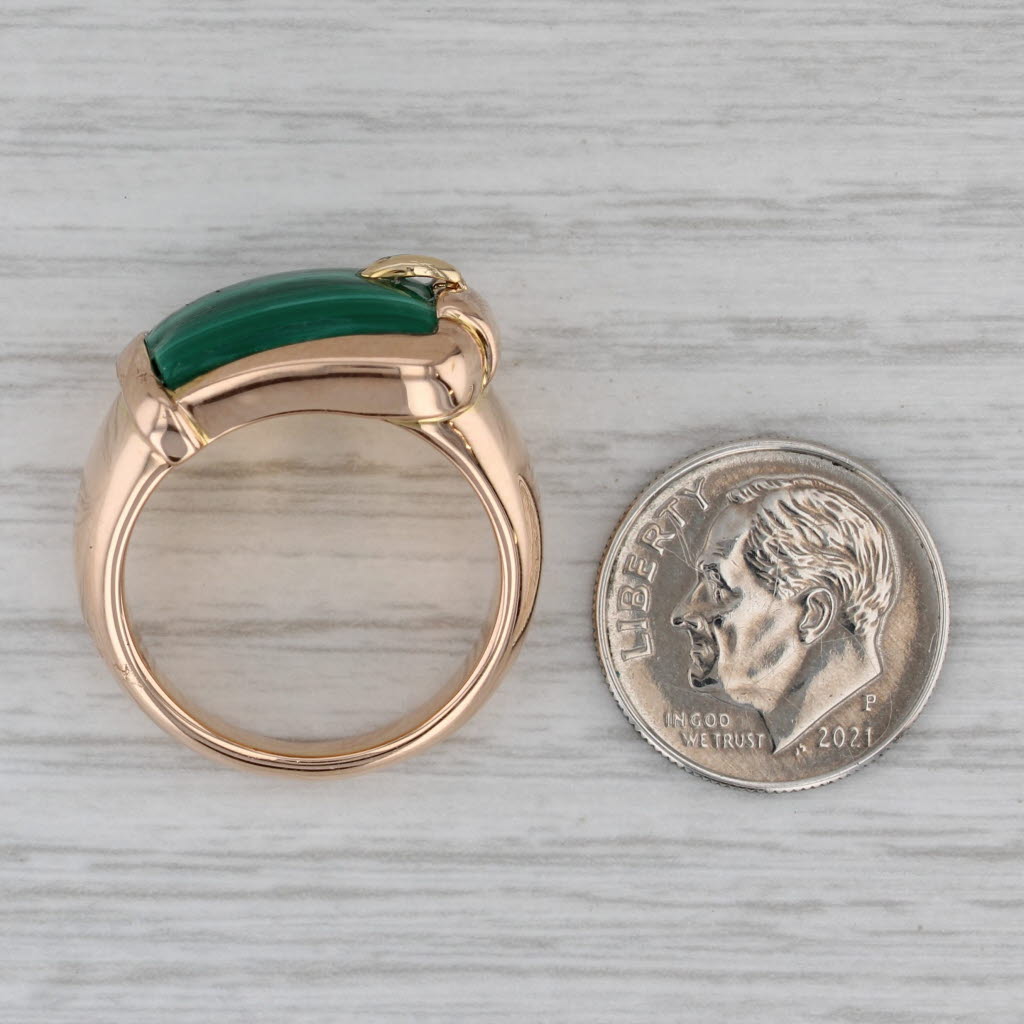 Gray Vintage Green Malachite Belt Buckle Ring 14k Rose Gold Size 8.25