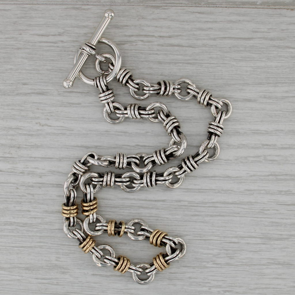 17" Peanut Chain Necklace Sterling Silver Toggle Clasp Italian