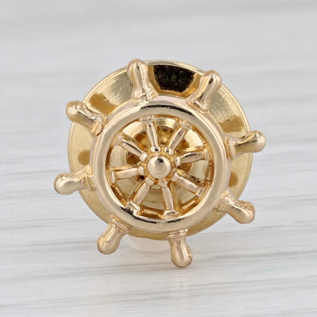 Light Gray Ships Wheel Tie Tac Lapel Pin 14k Yellow Gold