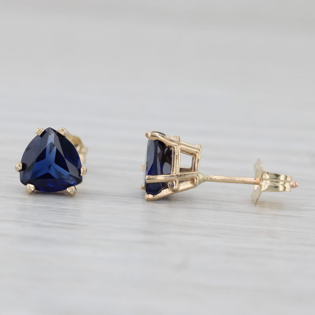 Light Gray 2ctw Lab Created Blue Sapphire Stud Earrings 10k Yellow Gold