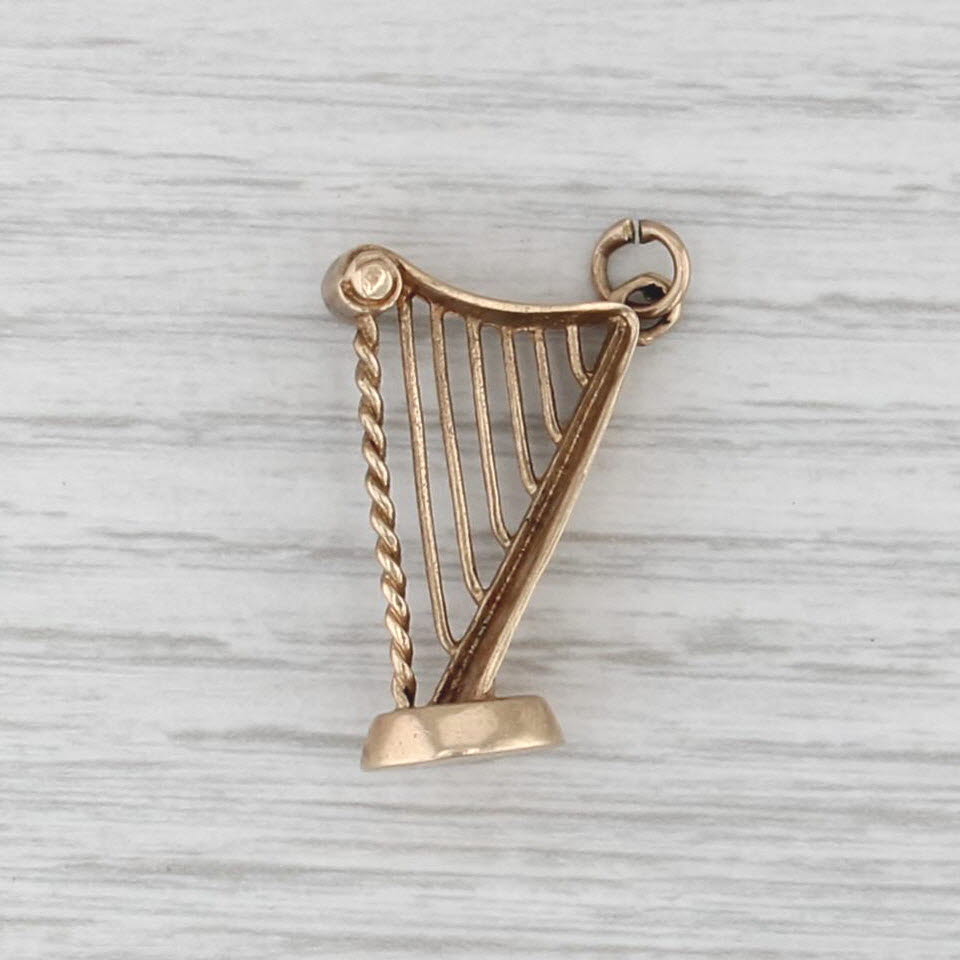 Vintage Lyre Harp Charm 9k Yellow Gold Pendant