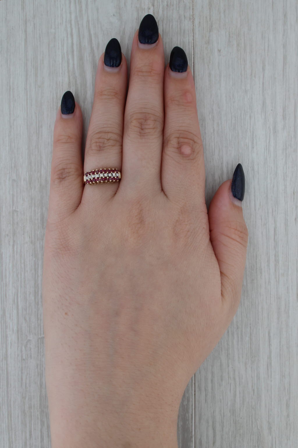 0.60ctw Tiered Ruby Diamond Pyramid Ring 14k Yellow Gold Size 6.25 Stackable