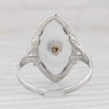 Light Gray Vintage Frosted Camphor Glass Ring 14k White Gold Size 5 Diamond Accent