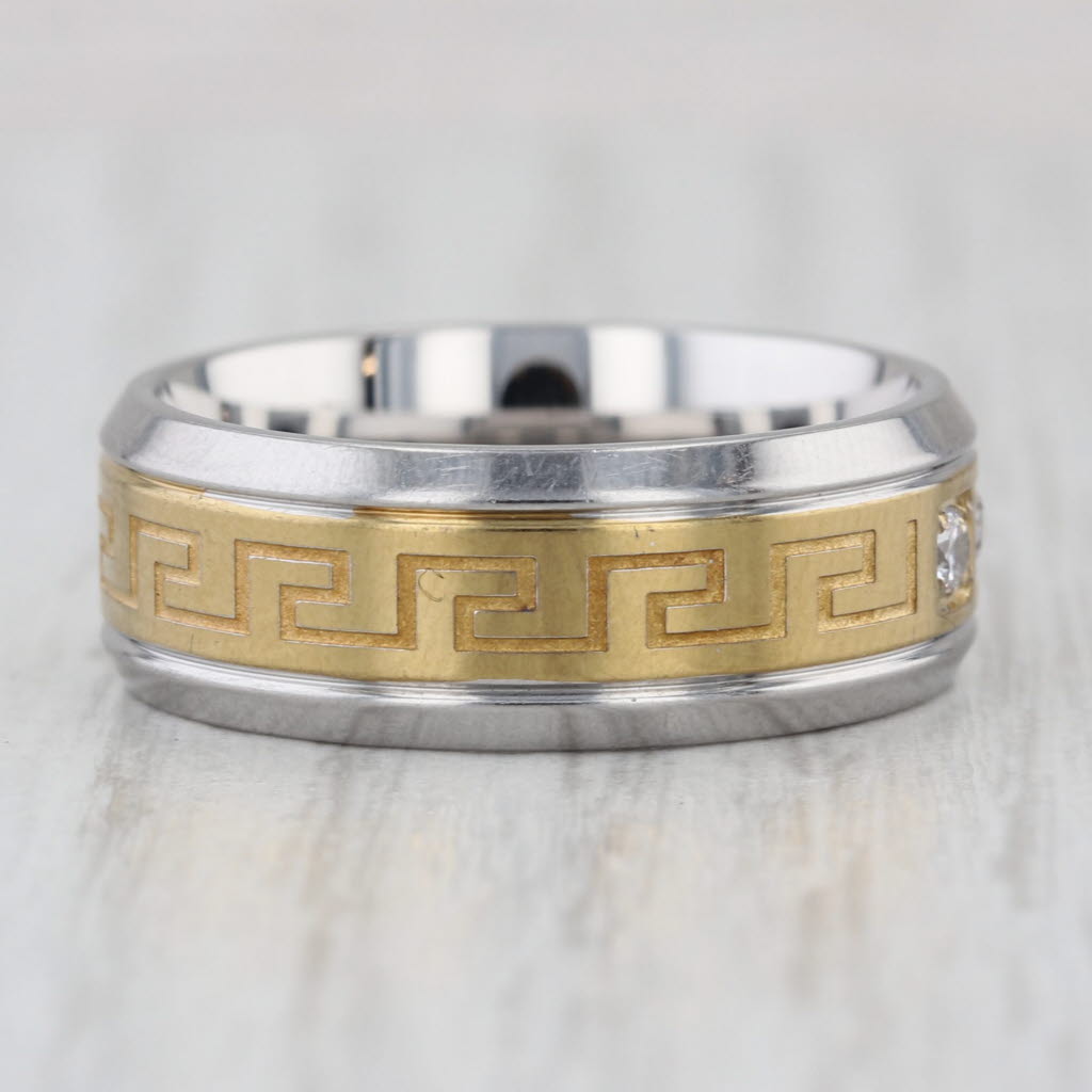 Cubic Zirconia Greek Key Ring Sterling Silver Size 9-9.25 Band Men's Wedding