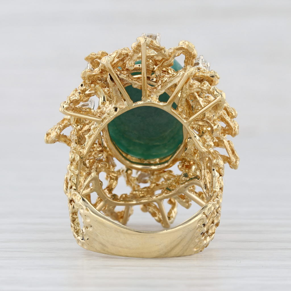 Green Jadeite Jade Cabochon Diamond Cocktail Ring 18k Yellow Gold Size 8.5