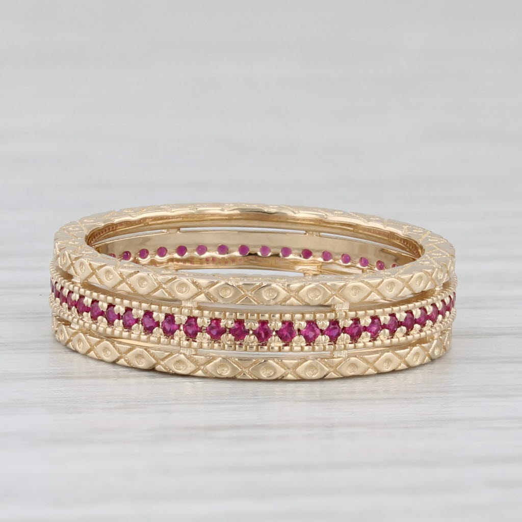 Light Gray 0.14ctw Lab Created Ruby Eternity Band 14k Gold Ornate Size 5.5 Stackable Ring