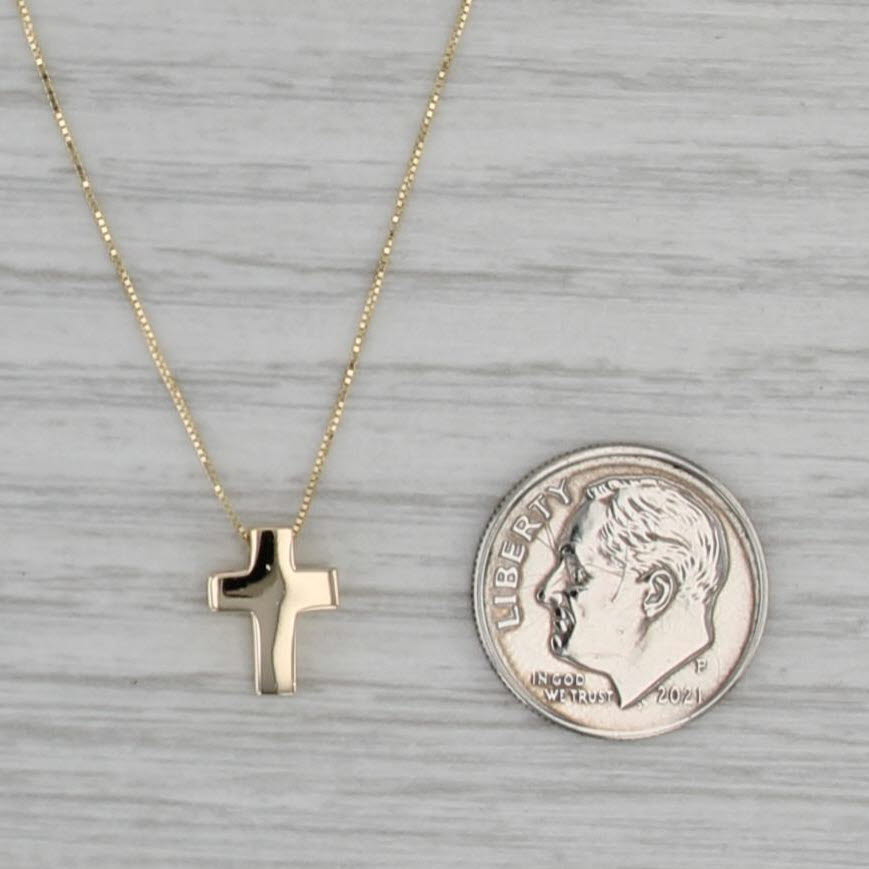 Small Cross Pendant Necklace 14k Yellow Gold Box Chain 16" 18"