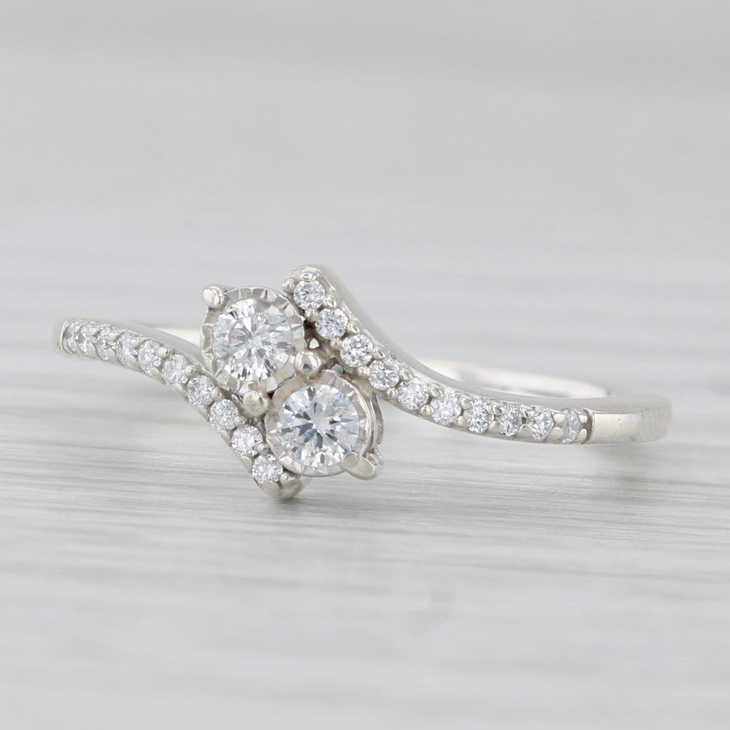 Light Gray 0.22ctw 2-Stone Bypass Diamond Ring Sterling Silver Size 6.75 Anniversary