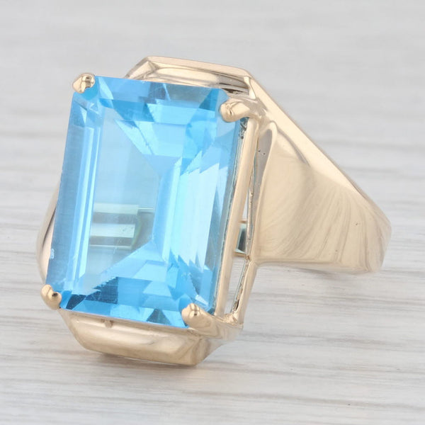 9.78ct Emerald Cut Solitaire Blue Topaz 10k Yellow Gold Ring Size 7