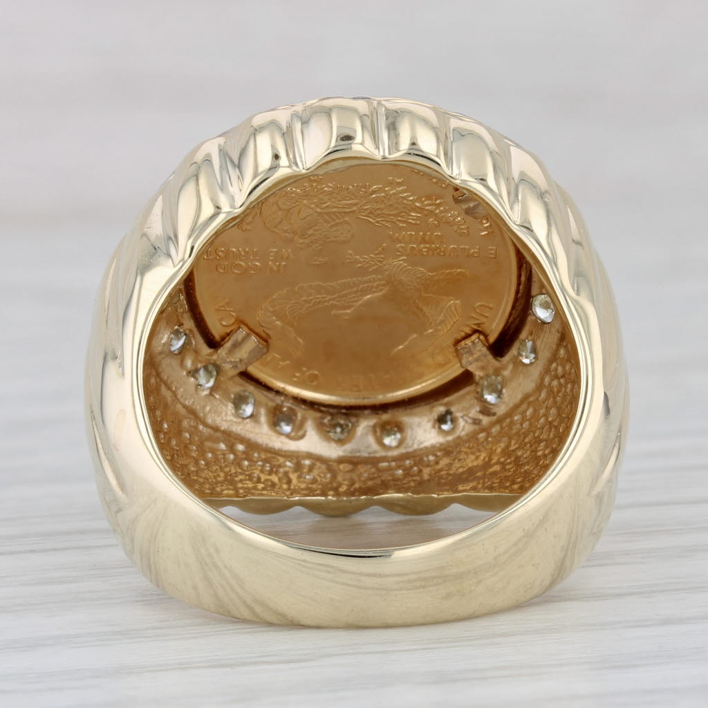 Gray 0.65ctw Diamond Halo American Eagle Coin Ring 10k Gold 22k $5 Size 10 1/10oz