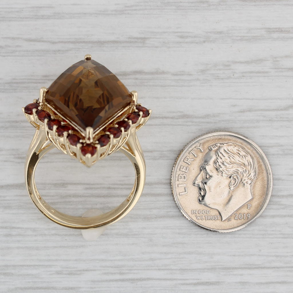 Gray Citrine Garnet Halo Cocktail Ring 10k Yellow Gold Size 7.25