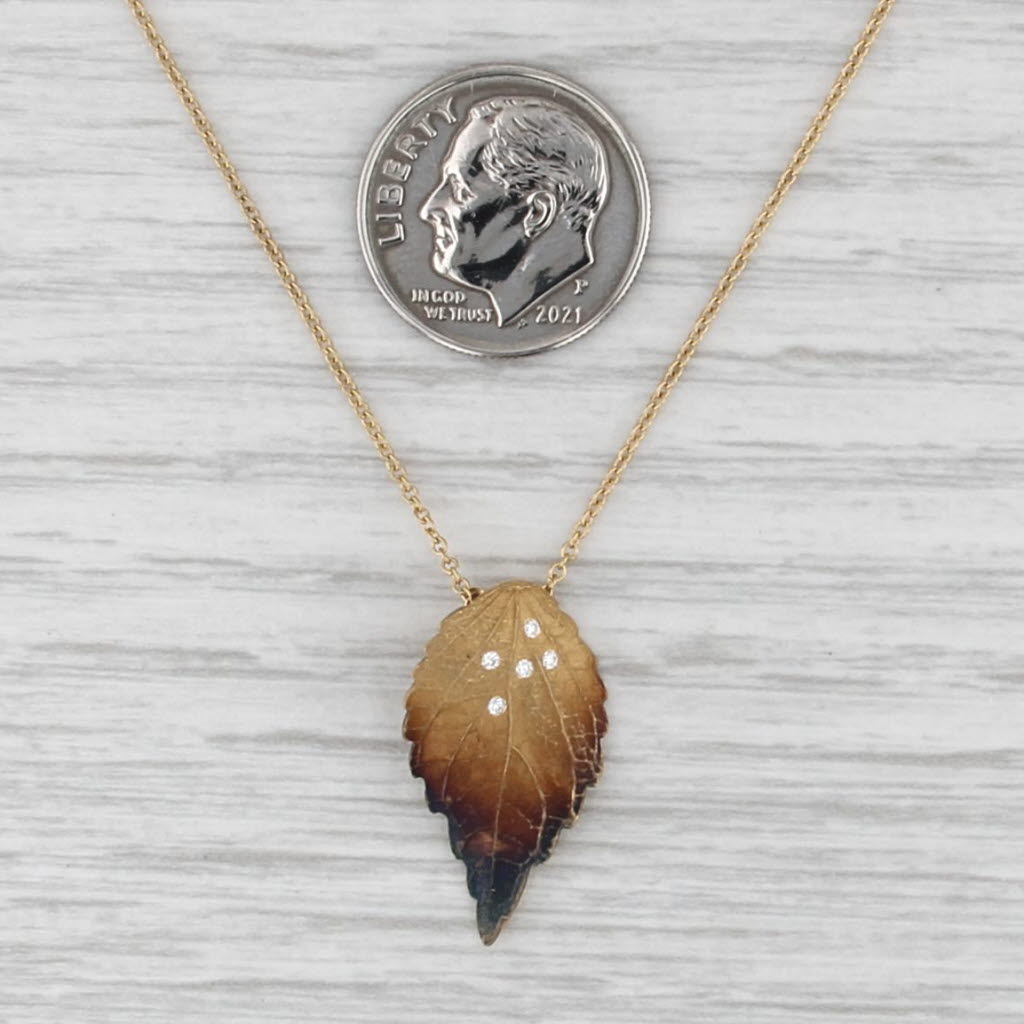 Simon G Fallen Leaves Pendant Necklace Diamond 18k Gold 17" Cable Chain