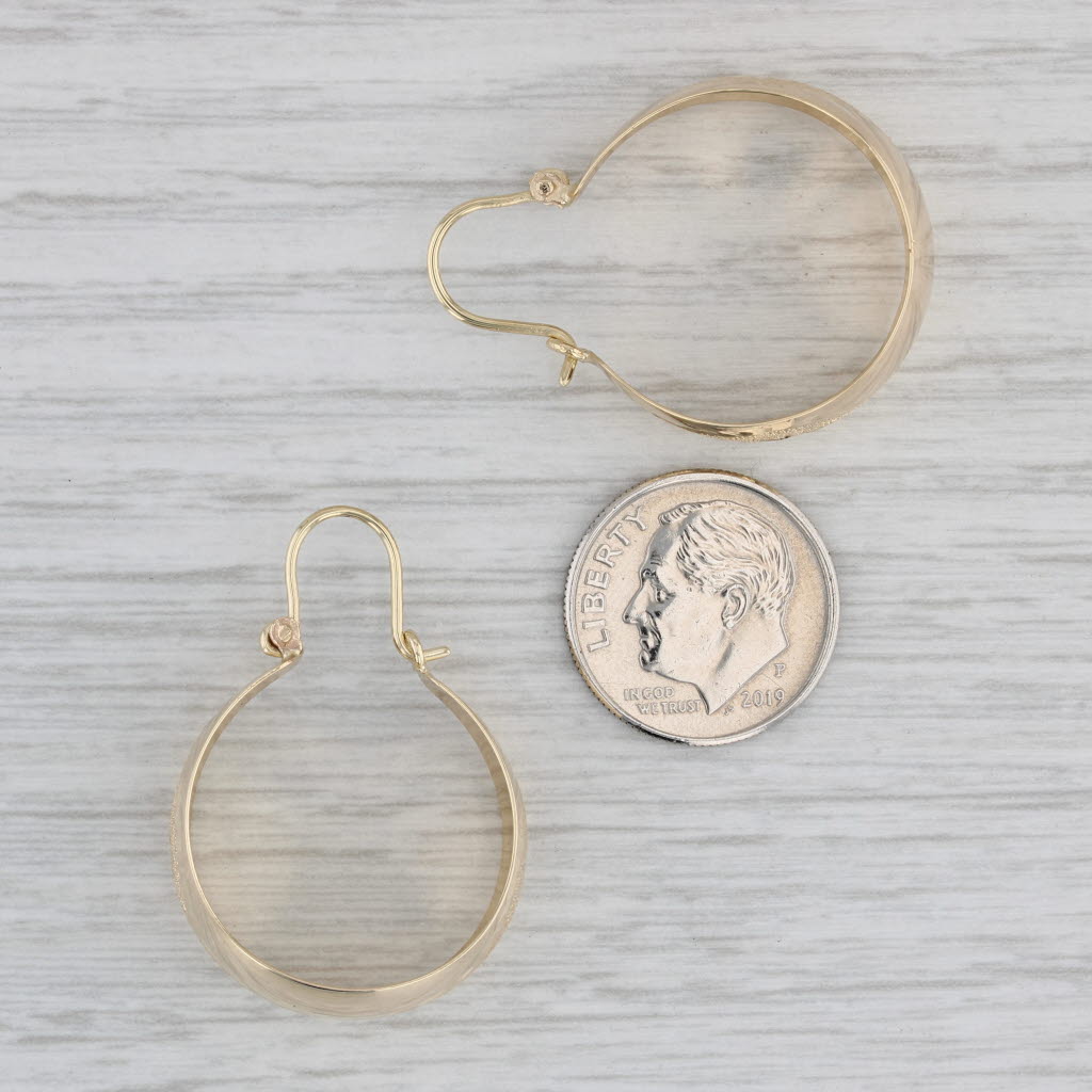 Gray Textured Round Hoop Earrings 14k Yellow Gold Drop Hoops