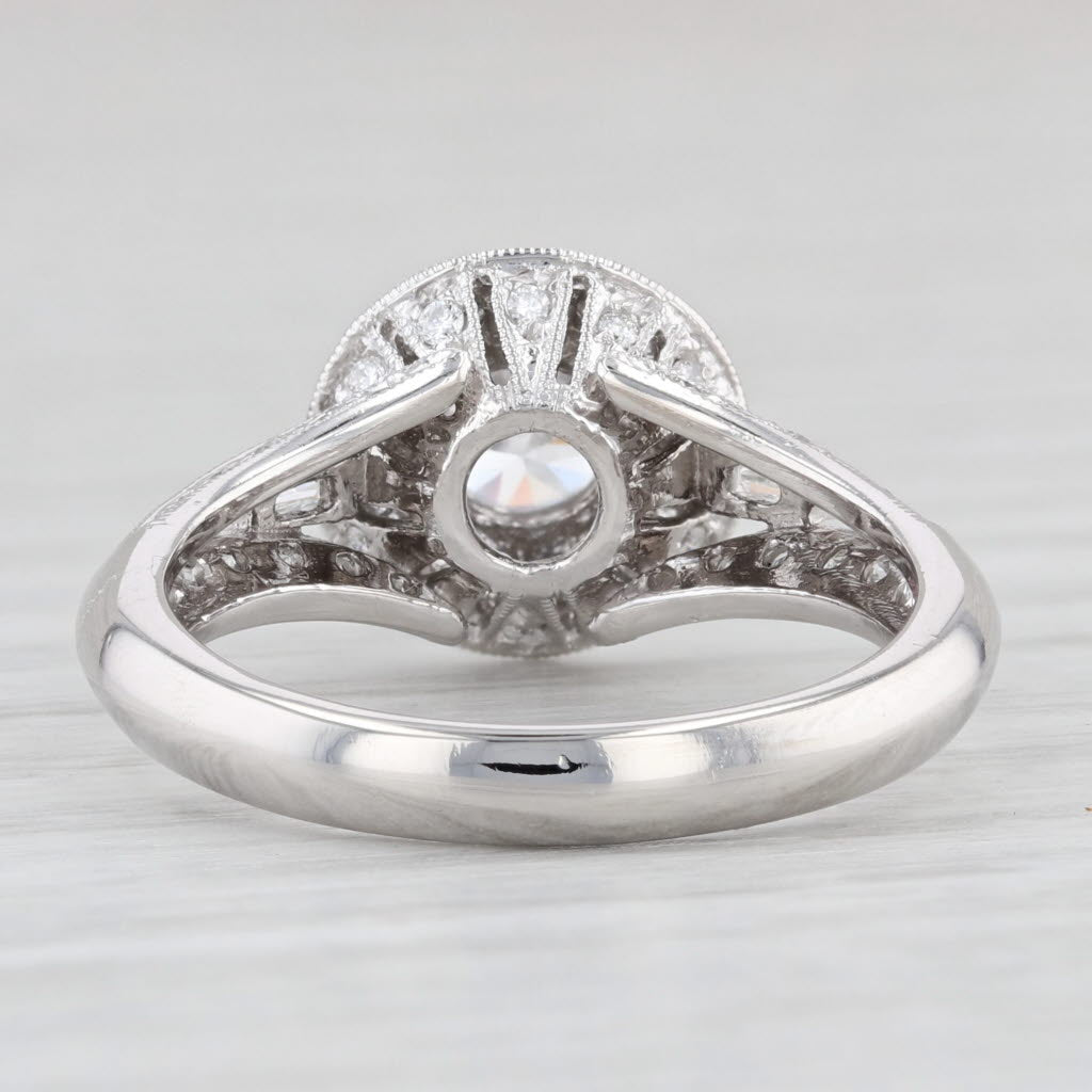 Light Gray New Spark Round Semi Mount Diamond Halo Engagement Ring 900 Platinum Size 6.75