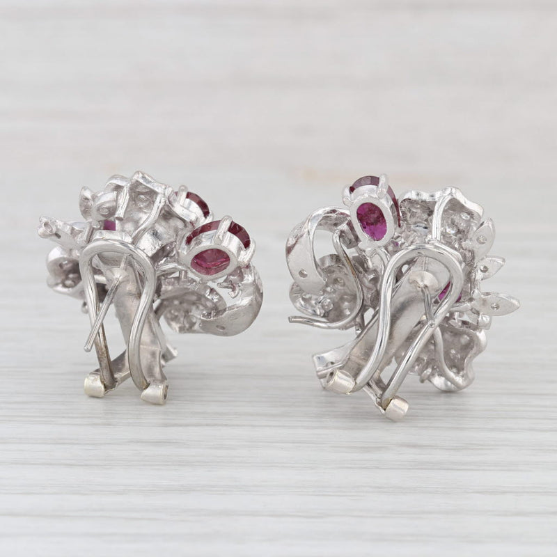5.80ctw Ruby Diamond Cluster Earrings Gold Silver Palladium Omega Backs