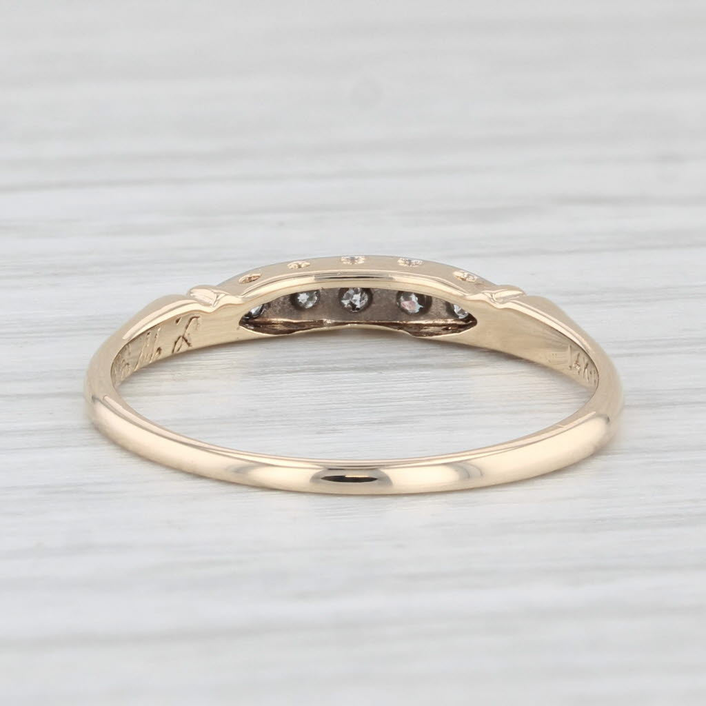 Light Gray Vintage Diamond Wedding Band 14k Yellow Gold Palladium Size 6.25 Stackable Ring