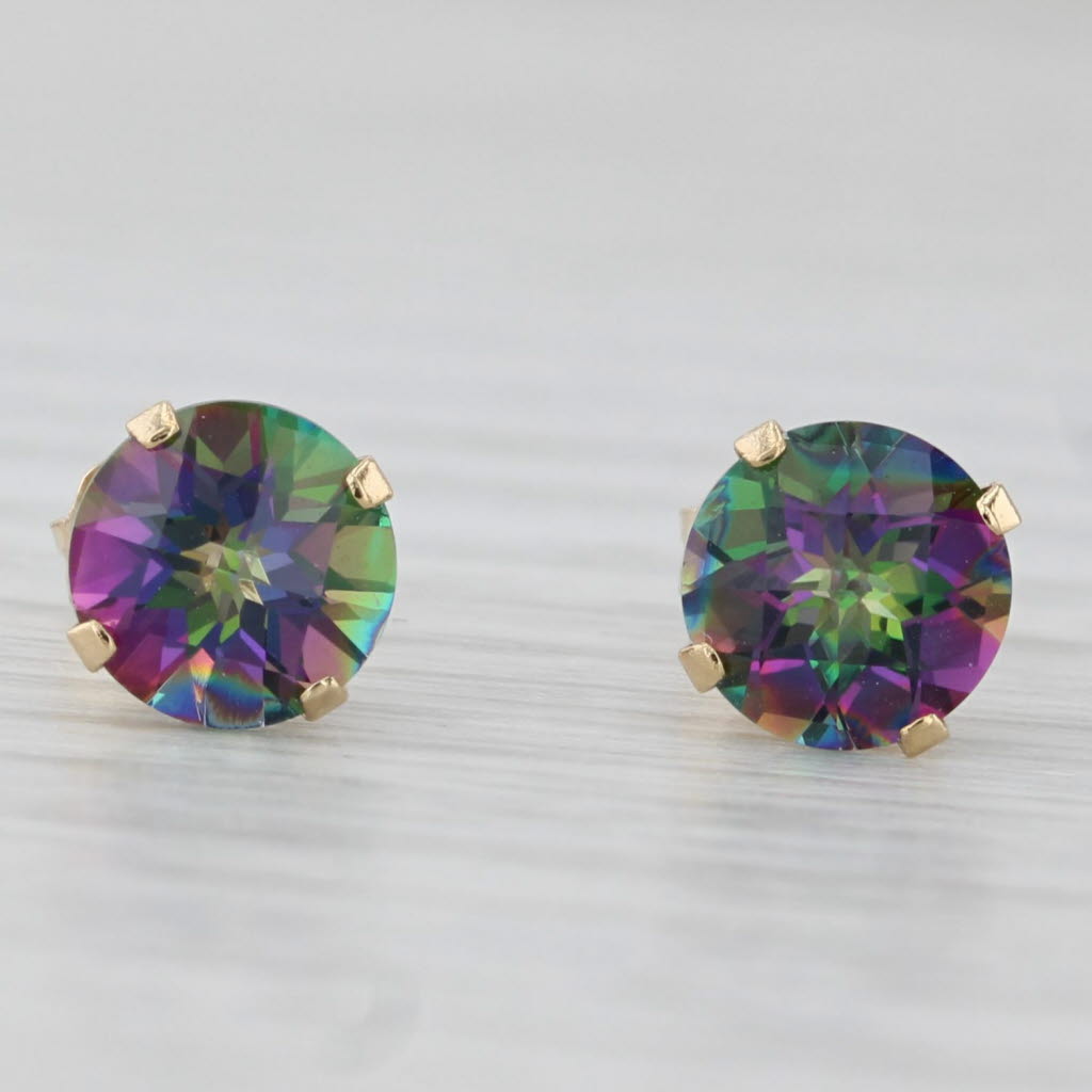 Light Gray 2ctw Mystic Topaz Stud Earrings 14k Yellow Gold Round Solitaire Studs