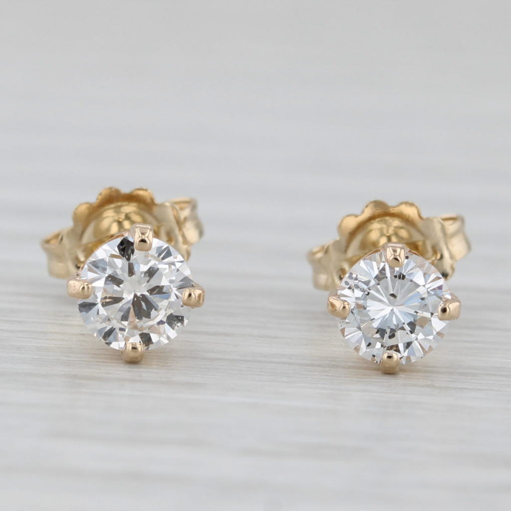 Light Gray 0.66ctw Round Solitaire Diamond Stud Earrings 14k Yellow Gold