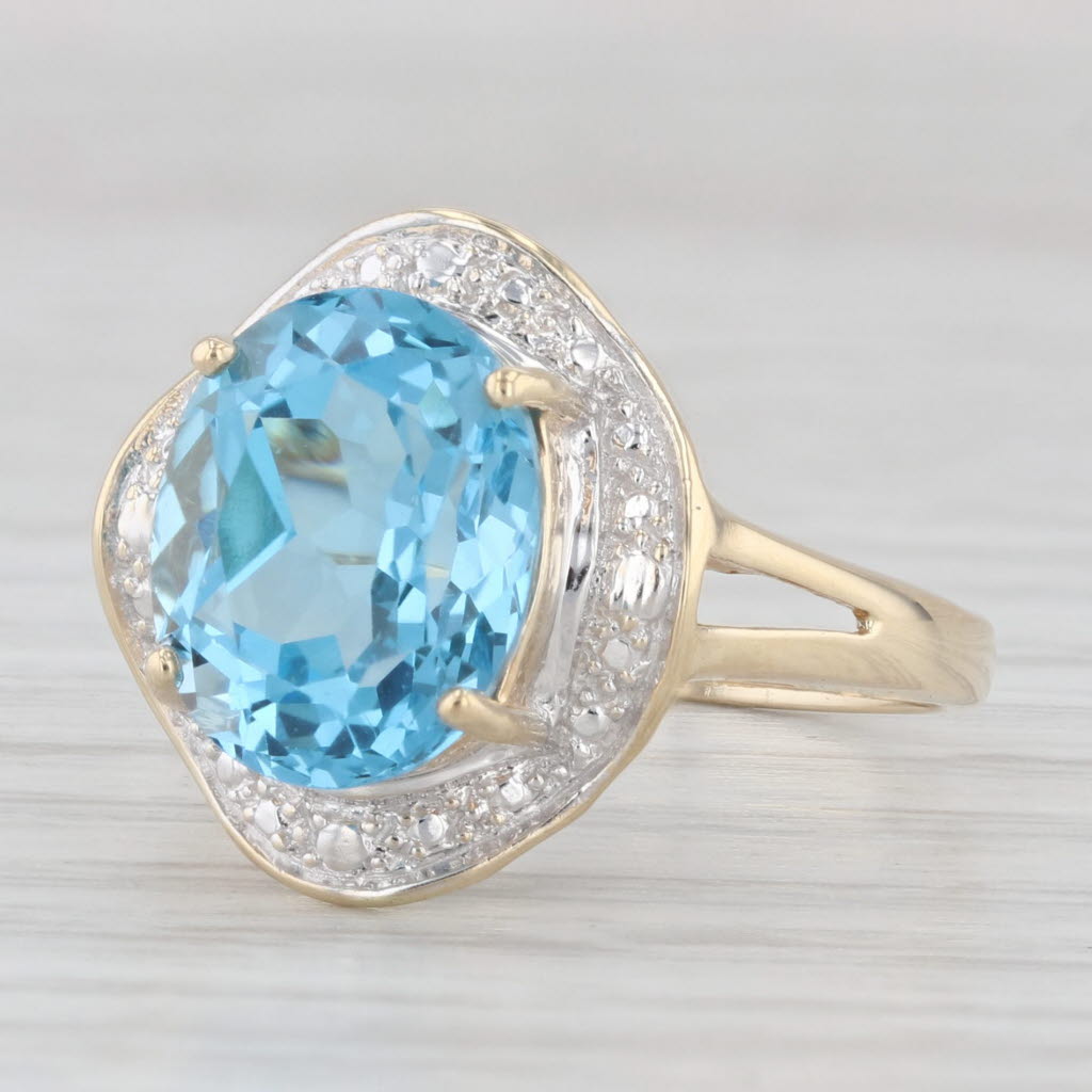 Light Gray 4.60ctw Oval Blue Topaz Solitaire Ring 10k Yellow Gold Size 7.25