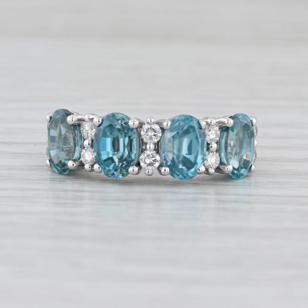 5.90ctw Blue Zircon Diamond Ring 14k White Gold Size 6