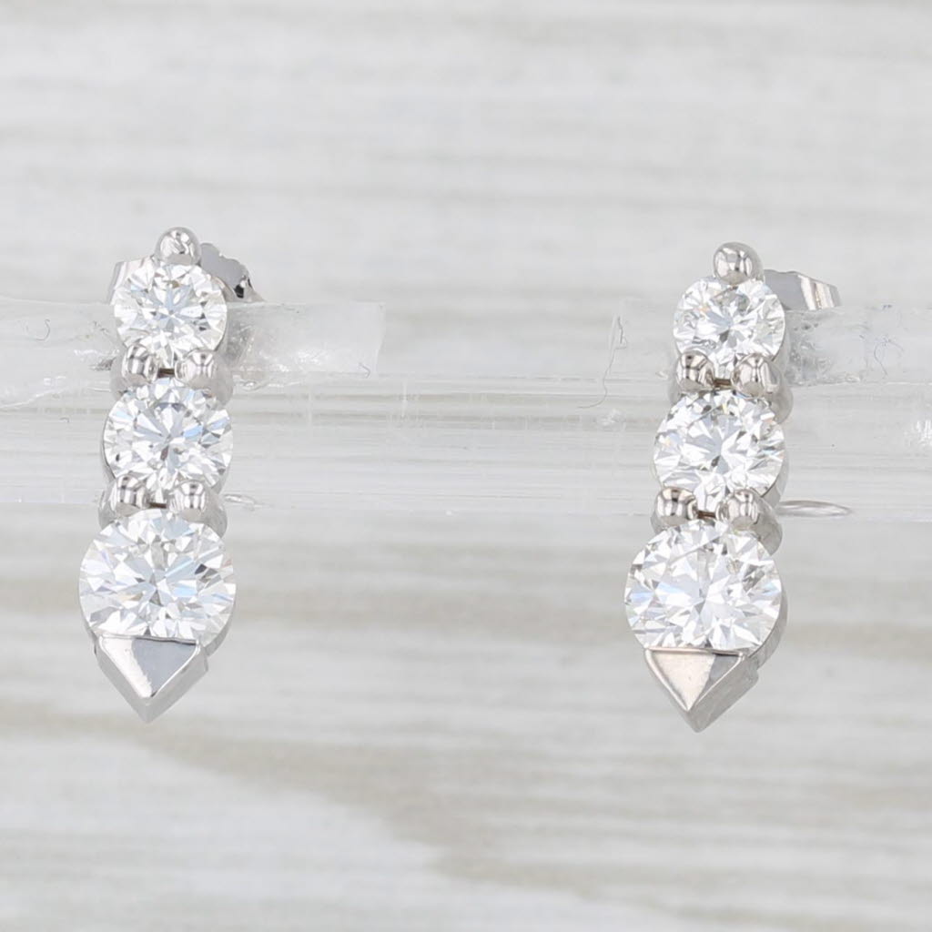 Light Gray 1.20ctw Graduated Diamond 3-Stone Journey Earrings 14k White Gold