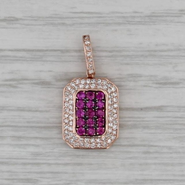 0.58ctw Pink Sapphire Diamond Halo Pendant 14k Rose Gold