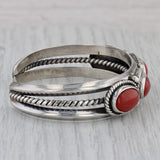 Vintage Native American Red Coral Cuff Bracelet Sterling Silver 6"