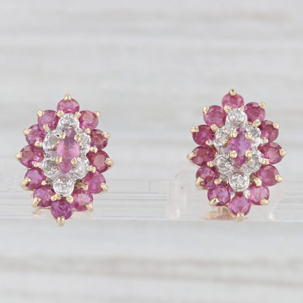 Light Gray 1.18ctw Ruby Diamond Stud Earrings 14k Yellow Gold Marquise Halo