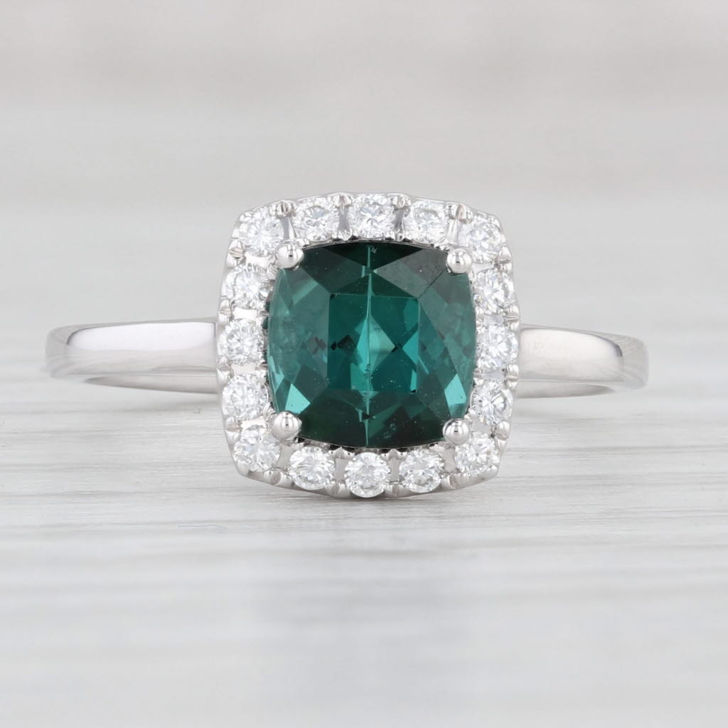 Light Gray New 1.91ctw Green Tourmaline Diamond Halo Ring 14k Gold Size 6.75 Engagement