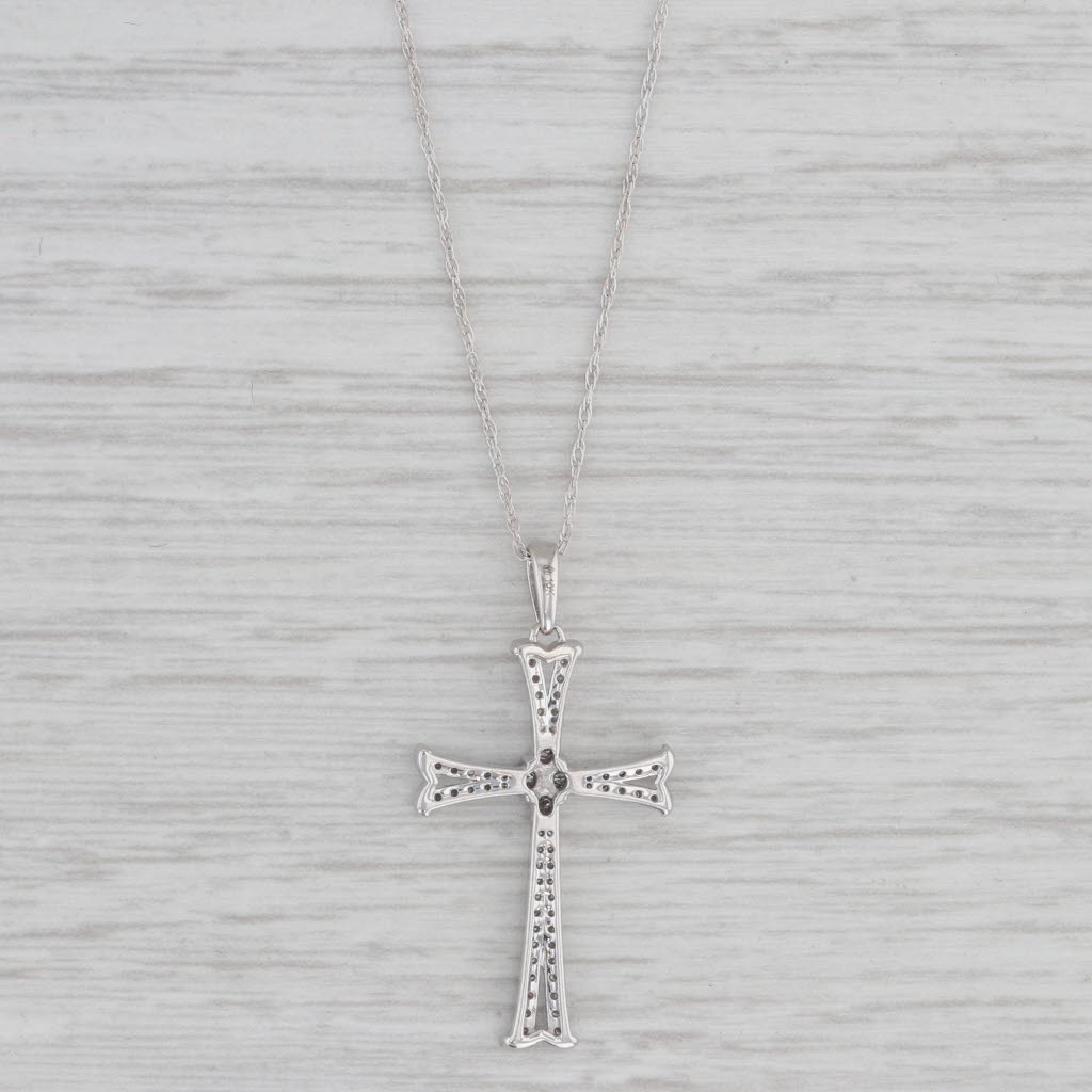 Gray 0.15ctw Diamond Cross Pendant Necklace 10k White Gold 18" Rope Chain