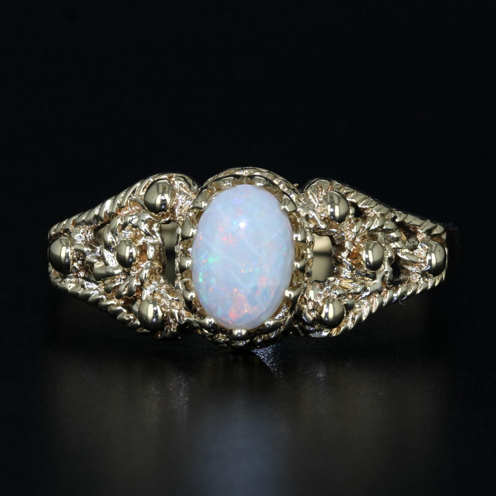 Black Oval Cabochon Opal Solitaire Ring 10k Yellow Gold Size 10.5