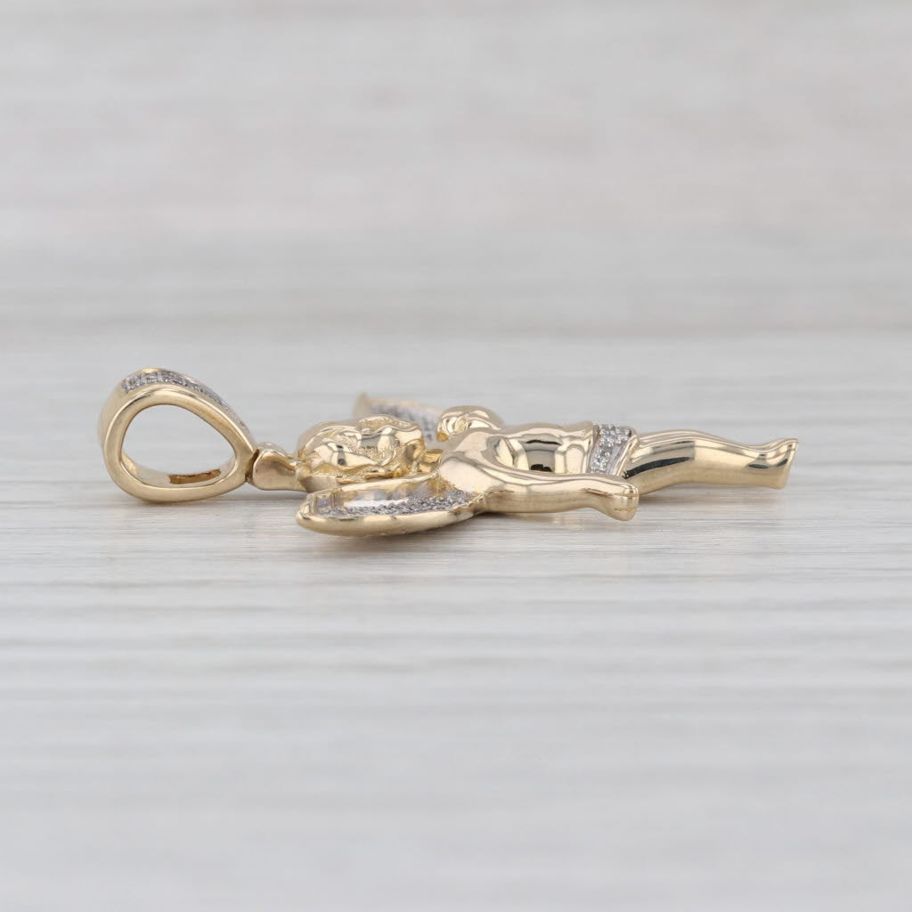 Diamond Accented Cherub Guardian Angel Pendant 10k Yellow Gold
