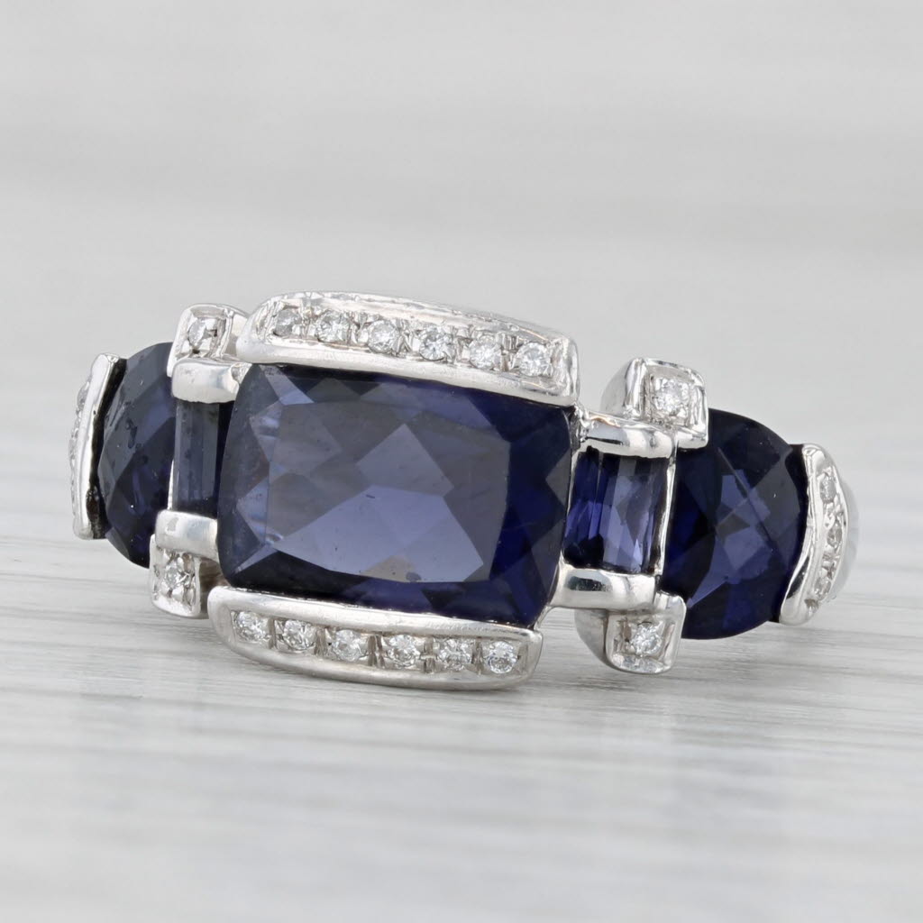 Light Gray 3.65ctw Blue Iolite Diamond Ring 14k White Gold Size 6.5