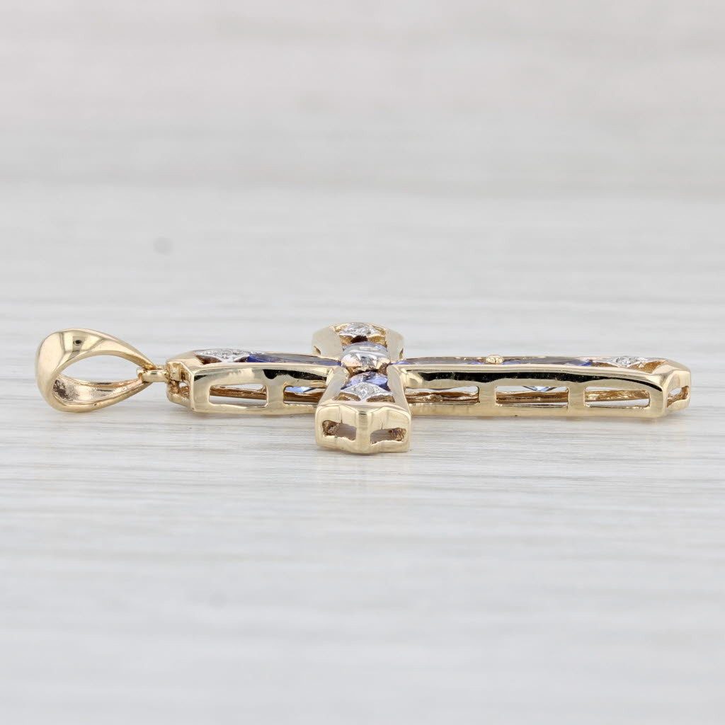 Light Gray 1.27ctw Tanzanite Diamond Cross Pendant 10k Yellow Gold