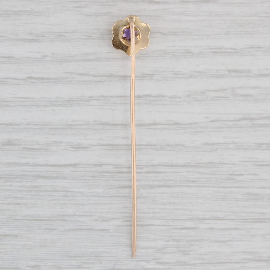 Light Gray Vintage 0.22ct Amethyst Flower Stickpin 14k Top 10k Pin Yellow Gold