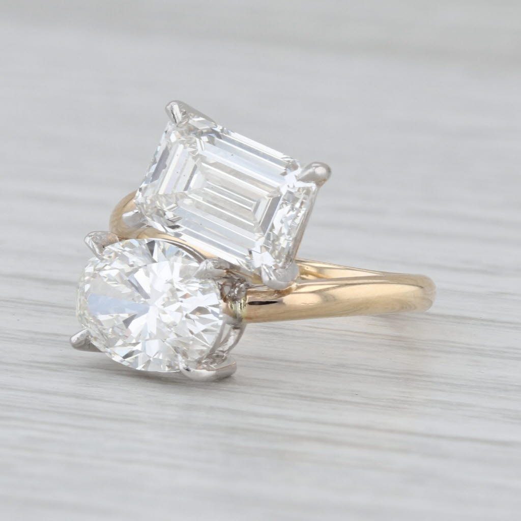 New 5.22ctw Lab Grown Diamond Ring Oval Emerald Cut Bypass 14k Gold IGI G VS2