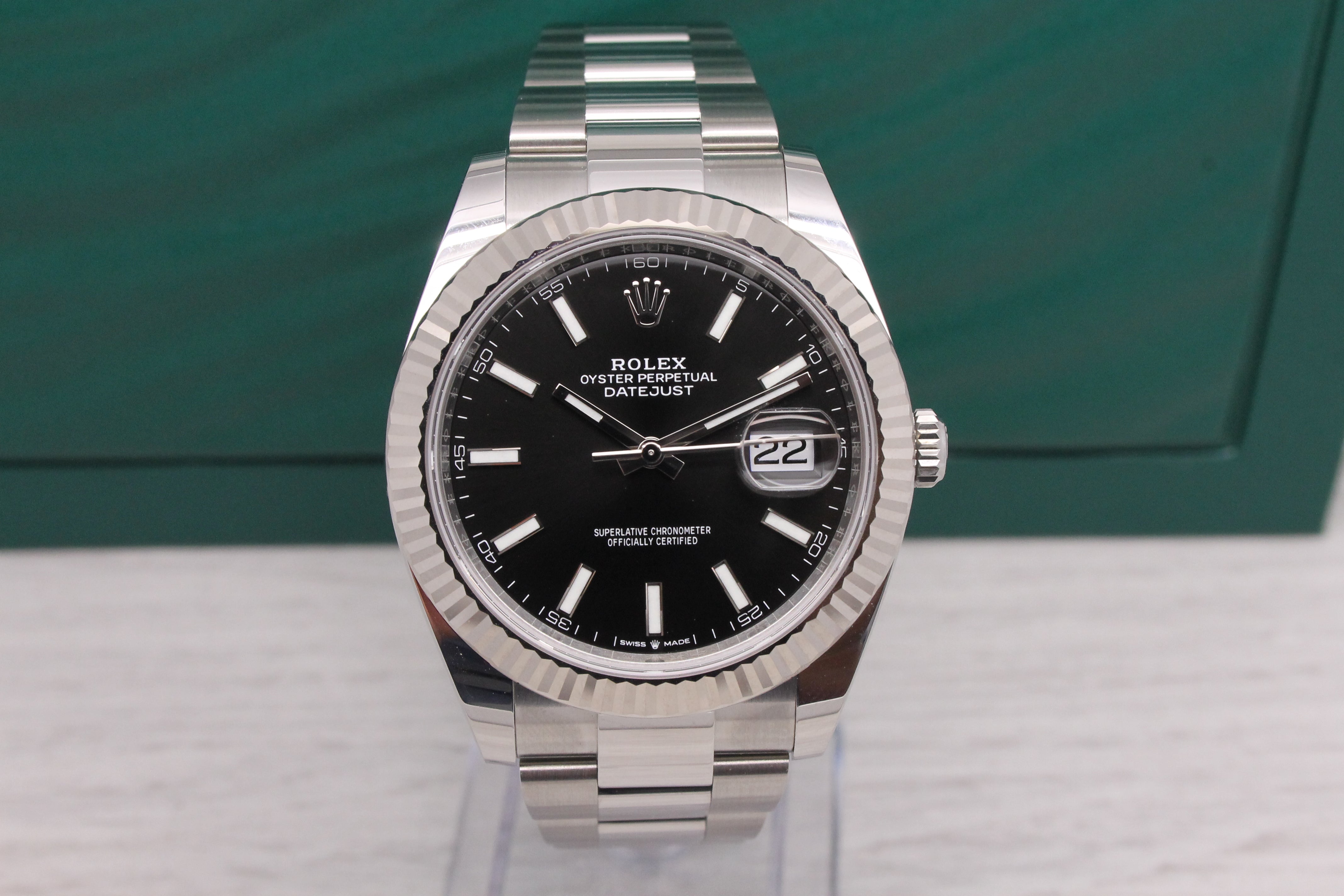 Dark Slate Gray 2022 Rolex Datejust 41 126334 Black Dial Oyster Mens Steel & 18k Watch Box Card