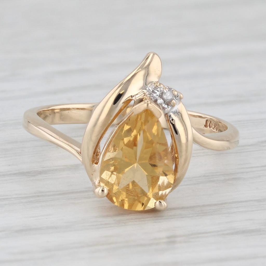 Light Gray 1.20ct Pear Citrine Solitaire Ring 14k Yellow Gold Size 6 Diamond Accents