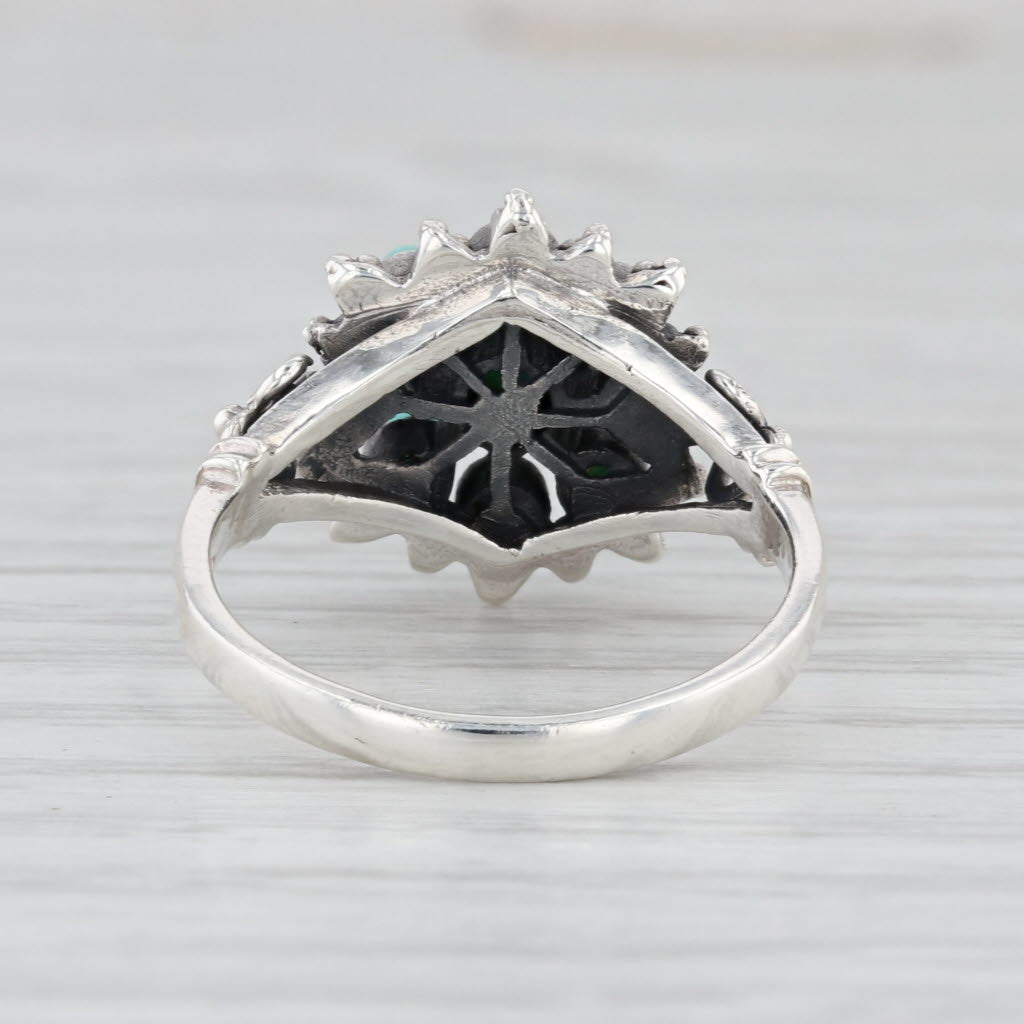 Imitation Turquoise Glass Flower Cluster Ring Sterling Silver Size 8