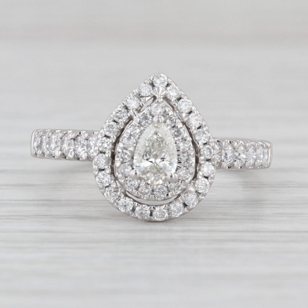 1ctw Pear Halo Engagement Ring 14k White Gold Size 8 Cathedral Band